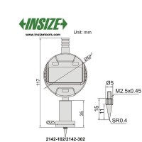 عمق سنج سوزنی دیجیتال اینسایزmm10) cm1) - پایه 25 mm مدل 102-2142 2142-102